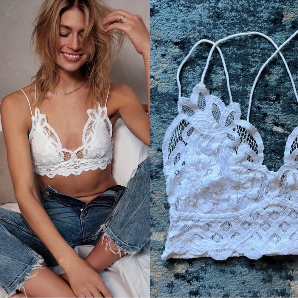 Free People One Adella White Lace and Crochet Bralette 🌿